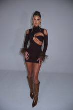 Load image into Gallery viewer, MADE TO ORDER: BLAIR Ribbed Dress with Feather Cuffs (Brown)