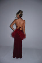 Load image into Gallery viewer, MADE TO ORDER: AZALEA Maxi Feather Skirt (Burgundy Sparkle)