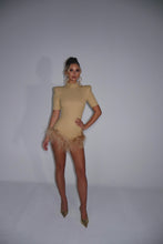 Load image into Gallery viewer, MADE TO ORDER: FREYA Gold Sparkle Ribbed Romper with Feathers