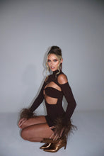 Load image into Gallery viewer, MADE TO ORDER: BLAIR Ribbed Dress with Feather Cuffs (Brown)