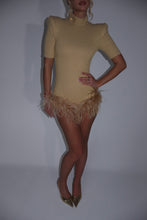 Load image into Gallery viewer, MADE TO ORDER: FREYA Gold Sparkle Ribbed Romper with Feathers