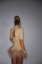 Load image into Gallery viewer, MADE TO ORDER: FREYA Gold Sparkle Ribbed Romper with Feathers