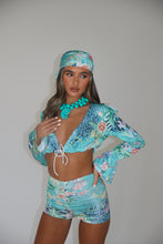 Load image into Gallery viewer, MADE TO ORDER: MABEL Ruched Shorts (Blue floral animal print)