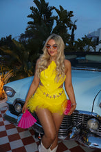 Load image into Gallery viewer, MADE TO ORDER: ALINA Sequin Shorts with Feather Trim (Yellow)