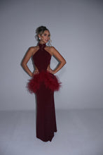 Load image into Gallery viewer, MADE TO ORDER: AZALEA Maxi Feather Skirt (Burgundy Sparkle)