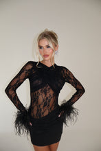 Load image into Gallery viewer, MADE TO ORDER: KIKO Lace Bodysuit with feather cuffs (Black)
