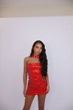 Load image into Gallery viewer, MADE TO ORDER: HARPER Sequin Mini Bandeau Dress (Red)