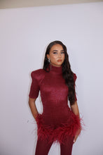 Load image into Gallery viewer, MADE TO ORDER: FREYA Romper with Feathers (Burgundy)