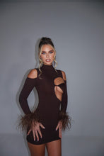 Load image into Gallery viewer, MADE TO ORDER: BLAIR Ribbed Dress with Feather Cuffs (Brown)
