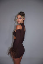 Load image into Gallery viewer, MADE TO ORDER: BLAIR Ribbed Dress with Feather Cuffs (Brown)