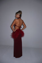 Load image into Gallery viewer, MADE TO ORDER: AZALEA Maxi Feather Skirt (Burgundy Sparkle)
