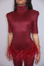 Load image into Gallery viewer, MADE TO ORDER: FREYA Romper with Feathers (Burgundy)