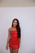 Load image into Gallery viewer, MADE TO ORDER: HARPER Sequin Mini Bandeau Dress (Red)