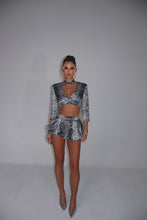 Load image into Gallery viewer, MADE TO ORDER: KAYLEE Puffball Shorts (Grey Leopard Satin)