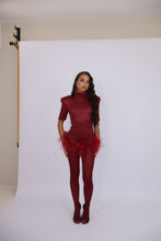 Load image into Gallery viewer, MADE TO ORDER: FREYA Romper with Feathers (Burgundy)