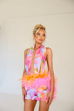 Load image into Gallery viewer, MADE TO ORDER: ESME Halter Neck Dress with Feathers (Colourful)