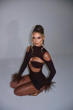 Load image into Gallery viewer, MADE TO ORDER: BLAIR Ribbed Dress with Feather Cuffs (Brown)