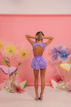 Load image into Gallery viewer, MADE TO ORDER: PETAL Puffball Playsuit (Textured Floral Violet)