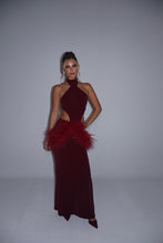 Load image into Gallery viewer, MADE TO ORDER: AZALEA Maxi Feather Skirt (Burgundy Sparkle)