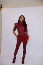 Load image into Gallery viewer, MADE TO ORDER: FREYA Romper with Feathers (Burgundy)