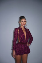 Load image into Gallery viewer, MADE TO ORDER: DARCY Puffball Short Playsuit with Seperate Sleeves (Textured Plum)
