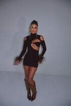Load image into Gallery viewer, MADE TO ORDER: BLAIR Ribbed Dress with Feather Cuffs (Brown)