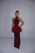 Load image into Gallery viewer, MADE TO ORDER: AZALEA Maxi Feather Skirt (Burgundy Sparkle)