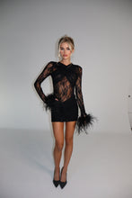 Load image into Gallery viewer, MADE TO ORDER: KIKO Lace Bodysuit with feather cuffs (Black)