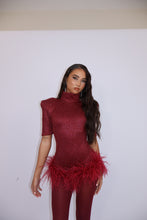 Load image into Gallery viewer, MADE TO ORDER: FREYA Romper with Feathers (Burgundy)