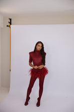 Load image into Gallery viewer, MADE TO ORDER: FREYA Romper with Feathers (Burgundy)