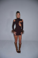 Load image into Gallery viewer, MADE TO ORDER: BLAIR Ribbed Dress with Feather Cuffs (Brown)