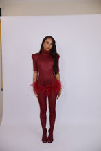 Load image into Gallery viewer, MADE TO ORDER: FREYA Romper with Feathers (Burgundy)