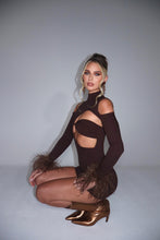 Load image into Gallery viewer, MADE TO ORDER: BLAIR Ribbed Dress with Feather Cuffs (Brown)