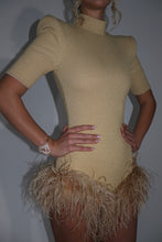 Load image into Gallery viewer, MADE TO ORDER: FREYA Gold Sparkle Ribbed Romper with Feathers