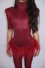 Load image into Gallery viewer, MADE TO ORDER: FREYA Romper with Feathers (Burgundy)