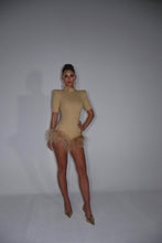 Load image into Gallery viewer, MADE TO ORDER: FREYA Gold Sparkle Ribbed Romper with Feathers