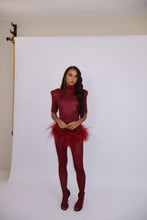 Load image into Gallery viewer, MADE TO ORDER: FREYA Romper with Feathers (Burgundy)