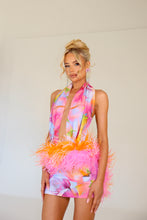 Load image into Gallery viewer, MADE TO ORDER: ESME Halter Neck Dress with Feathers (Colourful)