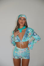 Load image into Gallery viewer, MADE TO ORDER: MABEL Ruched Shorts (Blue floral animal print)
