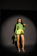 Load image into Gallery viewer, PIPER Polar Neck Top with Feather Cuffs (Green)
