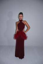 Load image into Gallery viewer, MADE TO ORDER: AZALEA Maxi Feather Skirt (Burgundy Sparkle)
