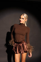 Load image into Gallery viewer, PIPER Polar Neck Top with Feather Cuffs (Brown)
