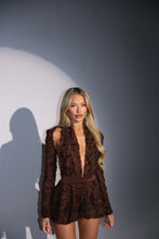 Load image into Gallery viewer, MADE TO ORDER: DARCY Puffball Short Halterneck Playsuit with Sleeves (Brown)

