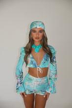 Load image into Gallery viewer, MADE TO ORDER: MABEL Ruched Shorts (Blue floral animal print)
