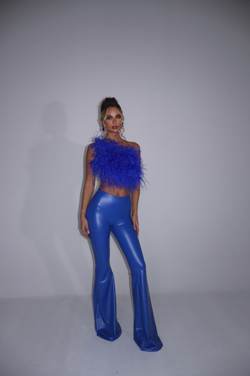 MADE TO ORDER: MAYBELLE Faux Leather Trousers (Electric Blue)