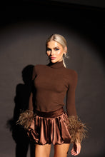 Load image into Gallery viewer, PIPER Polar Neck Top with Feather Cuffs (Brown)
