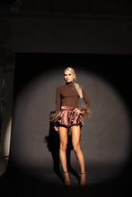 Load image into Gallery viewer, PIPER Polar Neck Top with Feather Cuffs (Brown)
