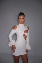 Load image into Gallery viewer, MADE TO ORDER: MEGAN Textured Cream Puffball Sleeve Dress
