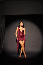 Load image into Gallery viewer, AMALIE Sequin Dress with Bows (Burgandy)
