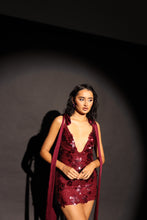 Load image into Gallery viewer, AMALIE Sequin Dress with Bows (Burgandy)
